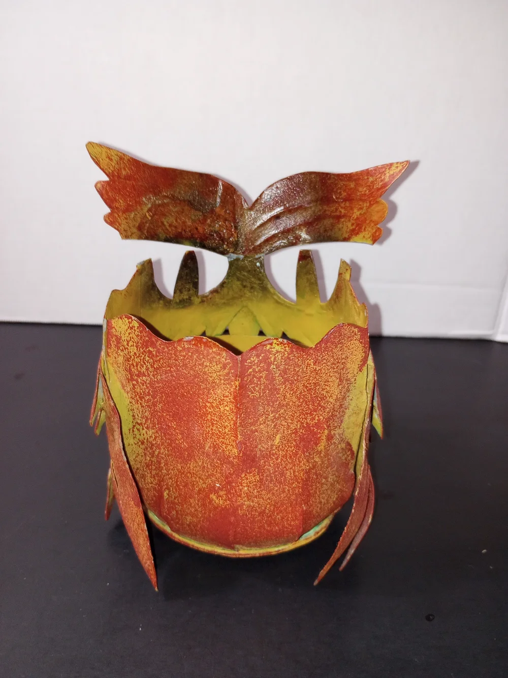 Rustic Orange Owl Decorative Tea Lite Candle Holder- Home Accents